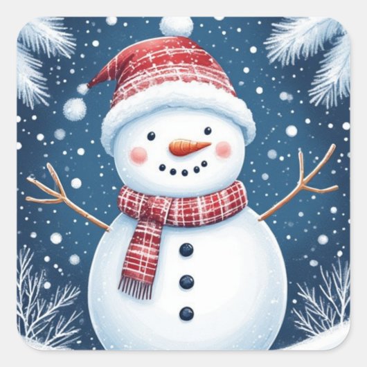 Holiday Snowman Vierkante Sticker (Voorkant)