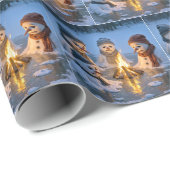 Holiday Snowmen Melting Around a Campfire Cadeaupapier (Rol Hoek)