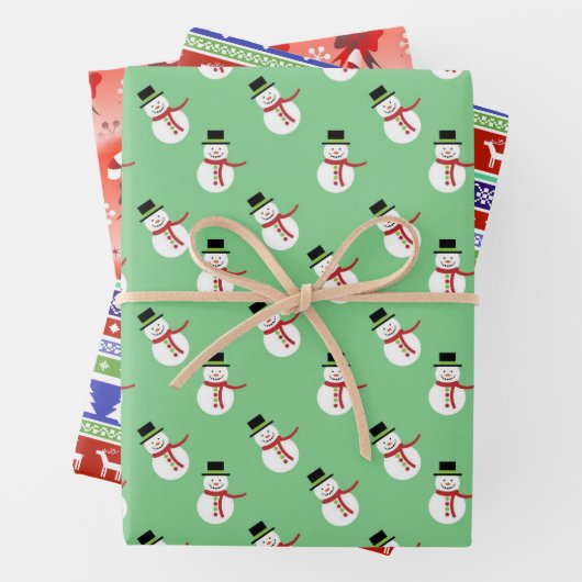Holiday Snowmen, Nordic Stripe en Candy Cane Inpakpapier Vel (In situ)