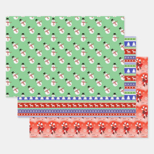 Holiday Snowmen, Nordic Stripe en Candy Cane Inpakpapier Vel