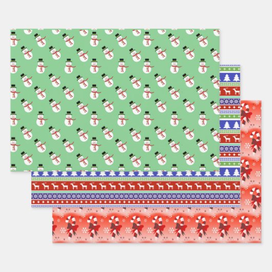 Holiday Snowmen, Nordic Stripe en Candy Cane Inpakpapier Vel (Set)