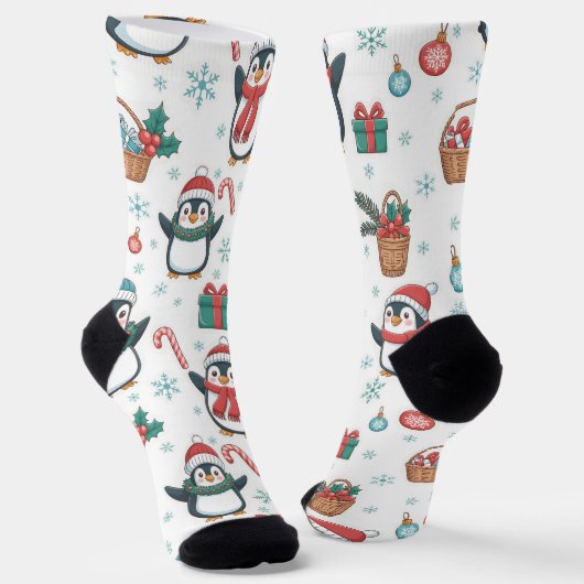 Holiday Socks with Christmas Penguins, Snowflakes Sokken (Gebogen)