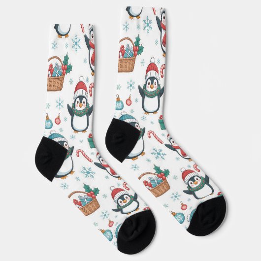 Holiday Socks with Christmas Penguins, Snowflakes Sokken (Rechts)