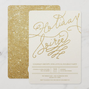 Holiday Soiree Gold Glitter Script Stijlvol feest Kaart