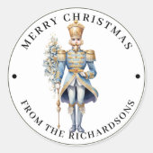 Holiday Soldier in Blue Merry Christmas Ronde Sticker (Voorkant)