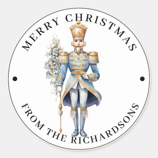Holiday Soldier in Blue Merry Christmas  Ronde Sticker (Voorkant)