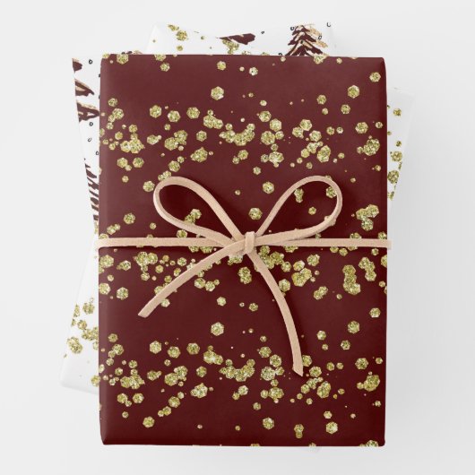 Holiday Sparkle - Elegant Burgundy, Gold en White Inpakpapier Vel (In situ)