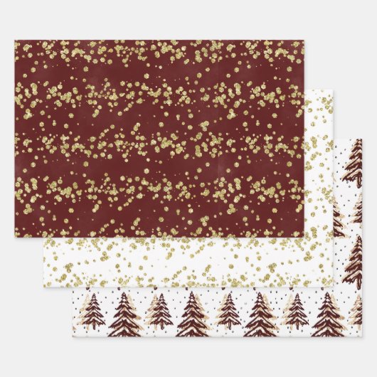 Holiday Sparkle - Elegant Burgundy, Gold en White Inpakpapier Vel (Set)