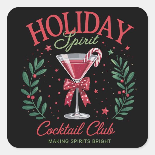 Holiday Spirit Cocktail Club Kerstfeest Vierkante Sticker (Voorkant)