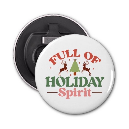 Holiday Spirit Retro Groovy Kerst Feestdagen Button Flesopener (Voorkant)