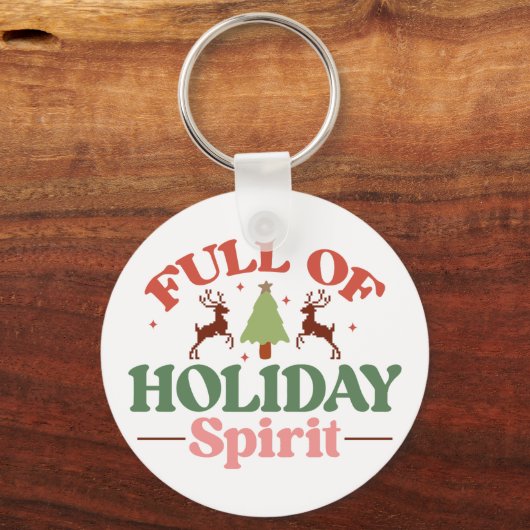 Holiday Spirit Retro Groovy Kerst Feestdagen Sleutelhanger (Voorkant)