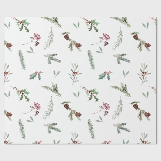 Holiday Spruce & Red Berries Cadeaupapier (Vlak)
