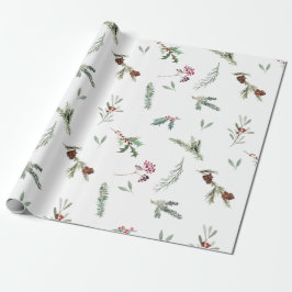 Holiday Spruce & Red Berries Cadeaupapier