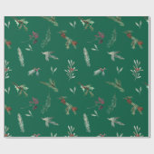Holiday Spruce & Red Berries Forest Green Cadeaupapier (Vlak)