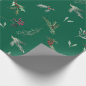 Holiday Spruce & Red Berries Forest Green Cadeaupapier (Hoek)