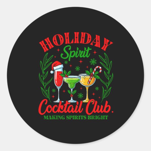 Holiday Srit Tail Club Christmas Drink Xmas Vacati Ronde Sticker (Voorkant)