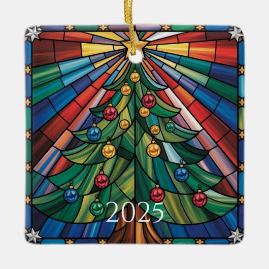 Holiday Stained Glass Artwork Keramisch Ornament (Voorkant)