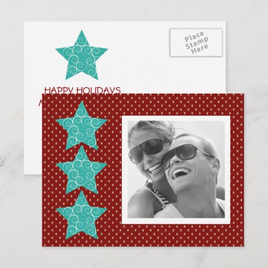 Holiday Stars Foto Briefkaart {rood} (Voorkant / Achterkant)
