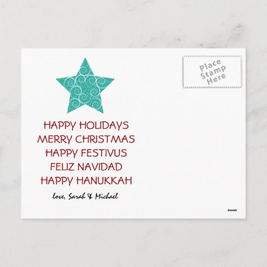 Holiday Stars Foto Briefkaart {rood} (Achterkant)