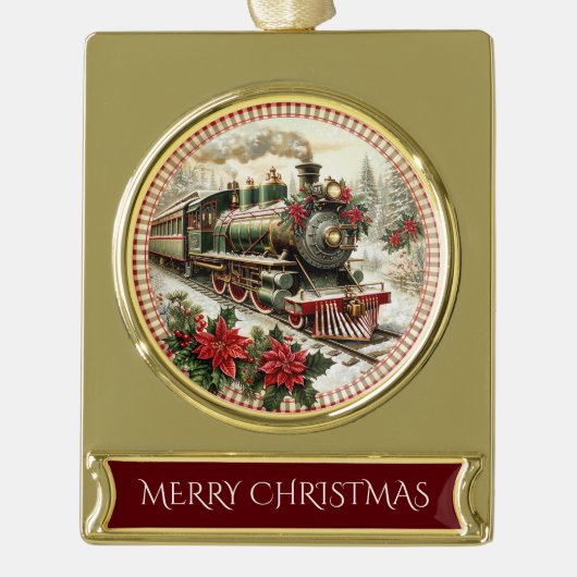 Holiday Steam Train in Snowy Woods Verguld Banner Ornament (Voorkant)