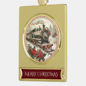 Holiday Steam Train in Snowy Woods Verguld Banner Ornament (Links)