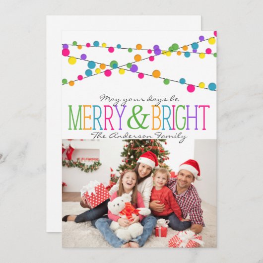 Holiday String Lights Merry Bright Christmas Kaart (Voorkant / Achterkant)