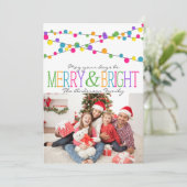 Holiday String Lights Merry Bright Christmas Kaart (Staand voorkant)
