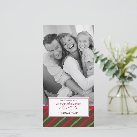 Holiday Stripes Kerst Kaart (Staand voorkant)