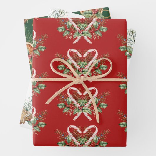 Holiday Sweets Wrapping Paper Flat Sheet Set of 3 (In situ)