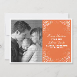 Holiday Swirls Foto Flat Kaart, Oranje Feestdagenkaart