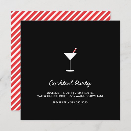 Holiday Swizzle Cocktail Party Invitation Black Kaart (Voorkant / Achterkant)