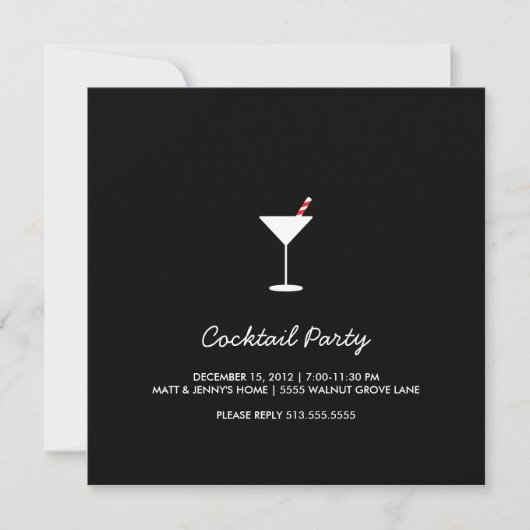 Holiday Swizzle Cocktail Party Invitation Black Kaart (Voorkant)
