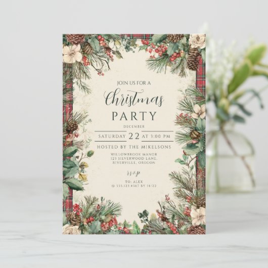 Holiday Tartan Christmas Kaart (Staand voorkant)