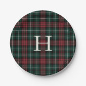 Holiday Tartan Monogram Papieren Bordje (Voorkant)