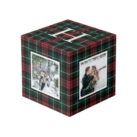 Holiday Tartan Monogram Photo Cube Kubus (Achter hoekig)
