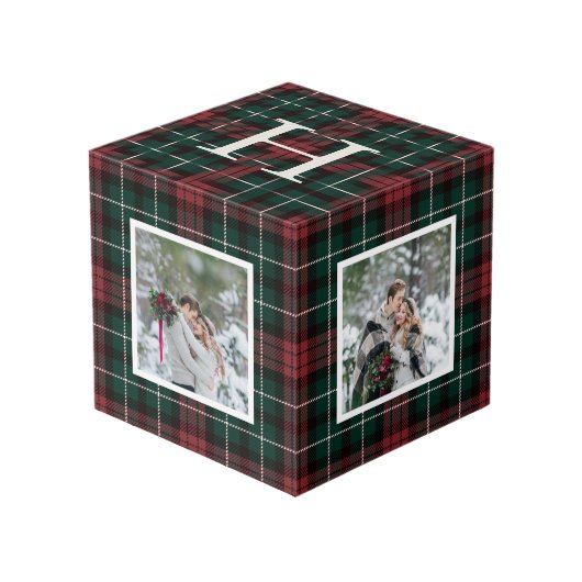 Holiday Tartan Monogram Photo Cube Kubus (Voorkant hoekig)