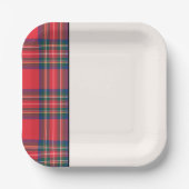 Holiday Tartan Plaid Feestelijke Twee Tone Rood Zw Papieren Bordje (Voorkant)