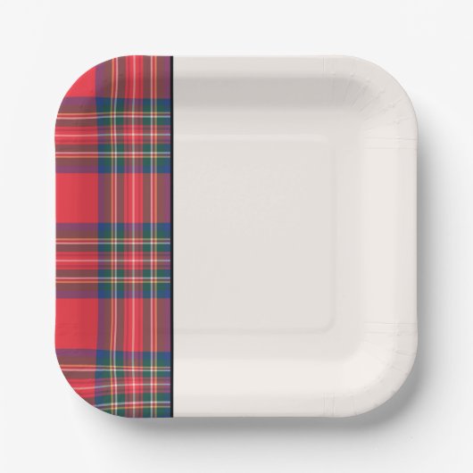 Holiday Tartan Plaid Feestelijke Twee Tone Rood Zw Papieren Bordje (Voorkant)