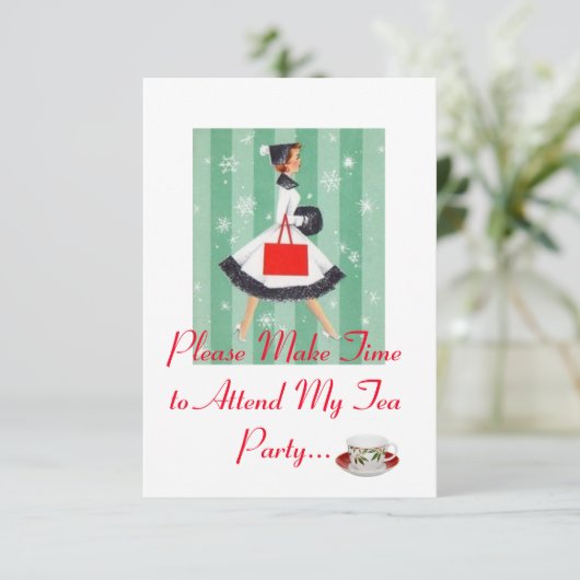 Holiday Tea Party-uitnodiging Kaart (Staand voorkant)