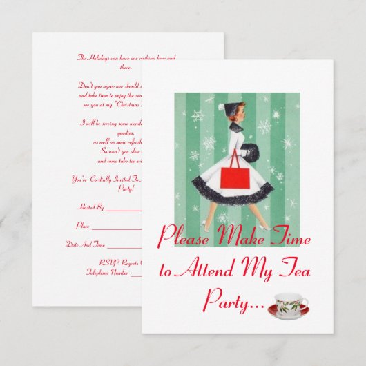 Holiday Tea Party-uitnodiging Kaart (Voorkant / Achterkant)
