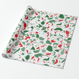Holiday Terrazzo Red Green Kerstmis Cadeaupapier