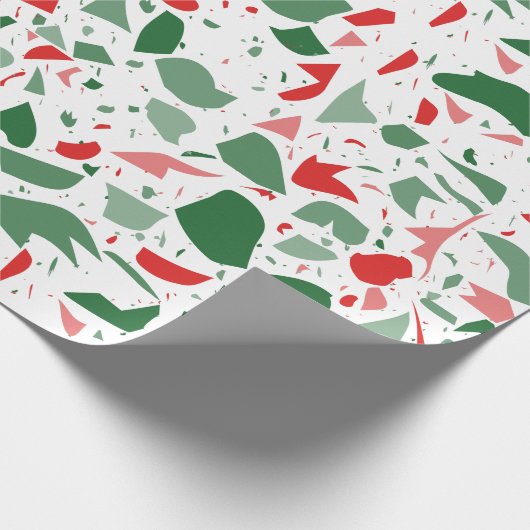 Holiday Terrazzo Red Green Kerstmis Cadeaupapier (Hoek)