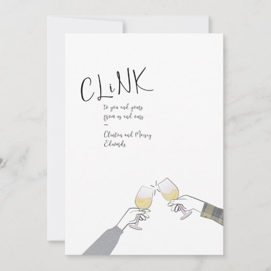 Holiday Toast Kaart – "Clink" wijnglas Proost (Voorkant)