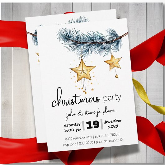 Holiday Tree Branch met hangende Gold Stars Party Kaart