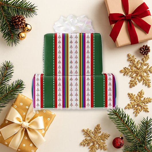 Holiday Tree & Stripes Cadeauverpakking – Feesteli Cadeaupapier