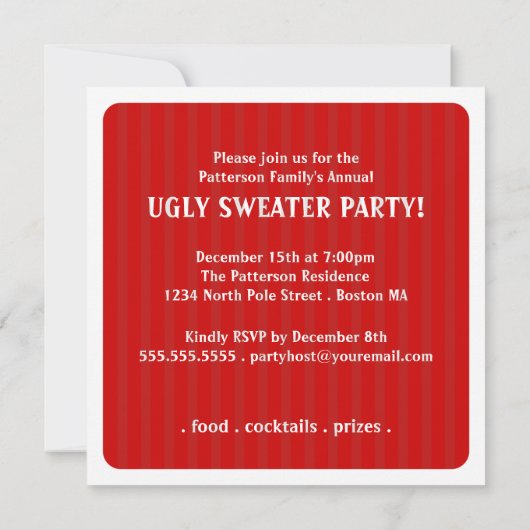 Holiday Ugly Sweater Party Invitation Kaart (Achterkant)