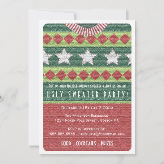 Holiday Ugly Sweater Party Invitation Kaart (Voorkant)