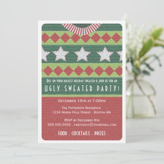 Holiday Ugly Sweater Party Invitation Kaart (Staand voorkant)