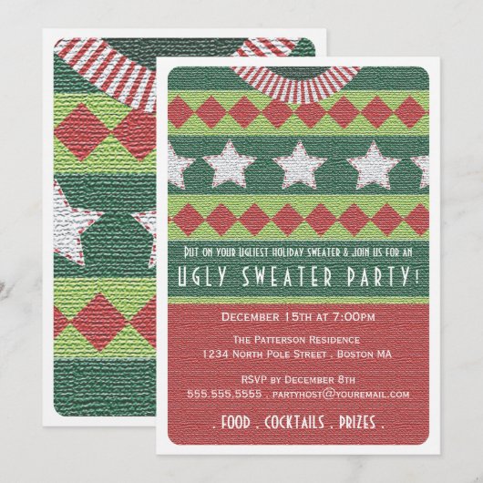 Holiday Ugly Sweater Party Invitation Kaart (Voorkant / Achterkant)