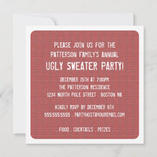 Holiday Ugly Sweater Party Invitation Kaart (Achterkant)